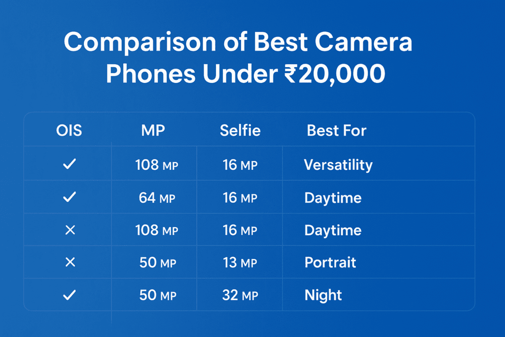 comparison of Best camera phones under 20k